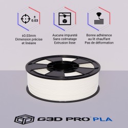 Fil 3D PLA 1 Kg 1.75 mm Blanc