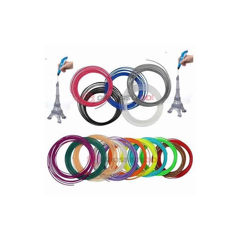 Filament pour stylo 3D - PLA - 1,75mm - 110 mètres - 22 couleurs - recharge  