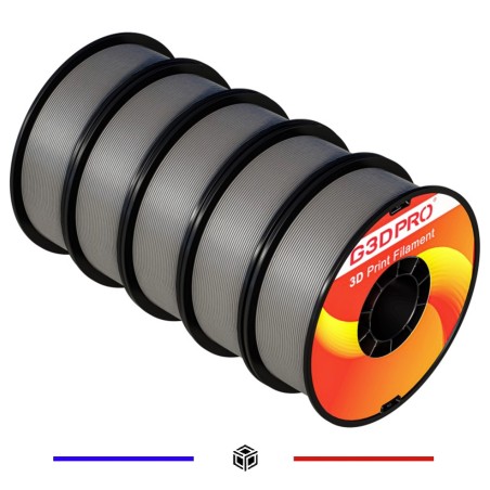 Pack PETG Argent G3D PRO® 5×1 kg 1,75mm | Grossiste 3D