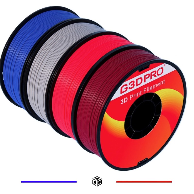Pack Fil ABS 3D 1.75mm 1KG - Rouge Foncé, Gris Bleu, Jaune Fluo