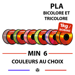 Lot de 6 bobines de filament 3D pour imprimante 3D - PLA Bicolore/Tricolore MAT & Satiné au choix - 1,75mm - 1kg