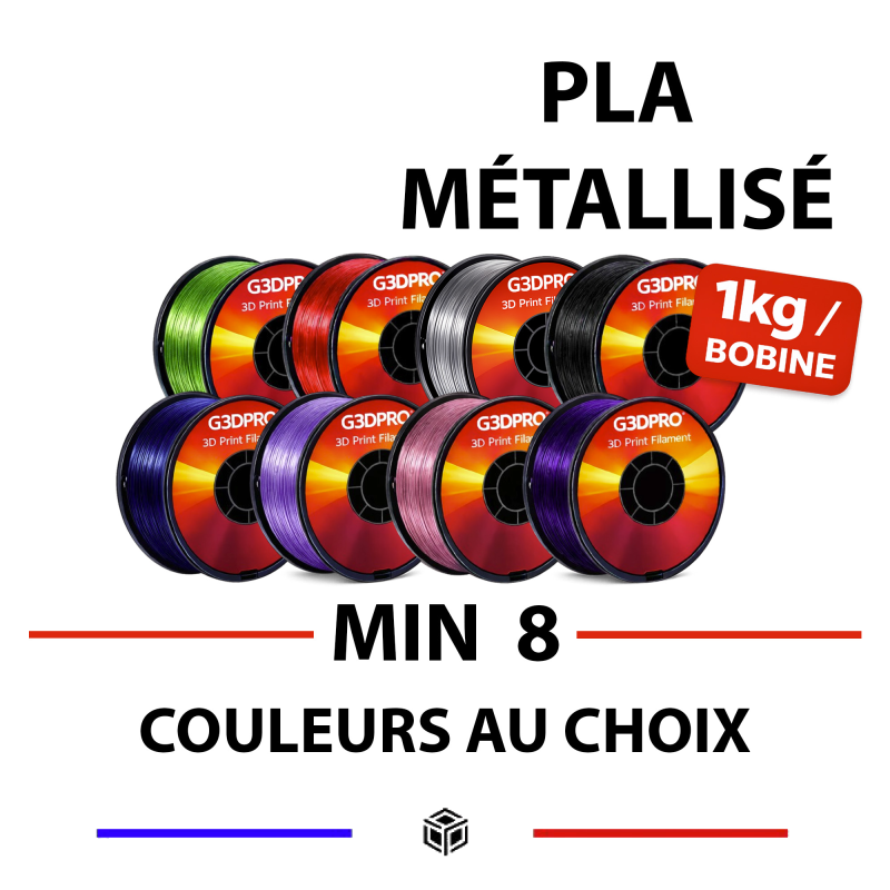 Lot de 8 bobines de fil 3D PLA effet Métallisé - 1,75mm - 1kg Lot de 8 bobines de fil 3D PLA effet Métallisé - 1,75mm - 1kg