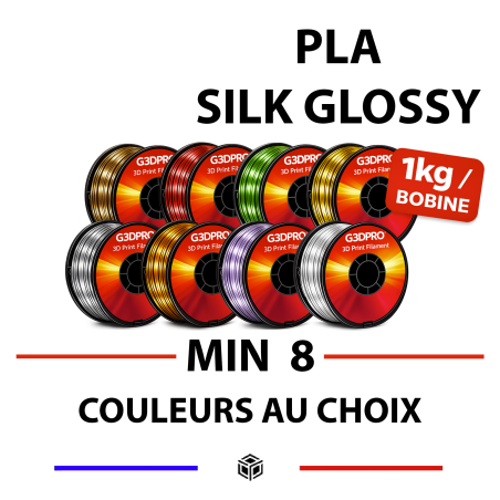 Lot de 8 bobines de filament 3D Silk Glossy en 1kg, couleurs au choix - 1,75mm