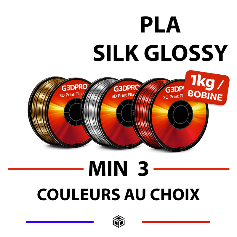 Pack de 3 bobines de PLA Silk Glossy au choix - 1,75mm - 1kg Pack de 3 bobines de PLA Silk Glossy au choix - 1,75mm - 1kg