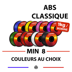 Pack de 8 bobines de filament 3D ABS, couelurs au choix, 1,75mm