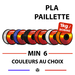 Pack de 6 bobines de 1kg pour imprimante 3D - PLA Paillette - 1,75mm - coloris au choix