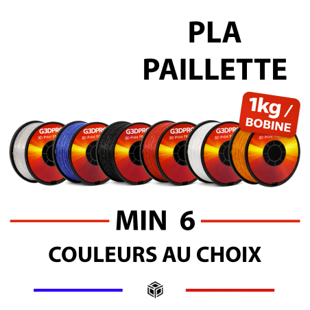 Pack de 6 bobines de 1kg pour imprimante 3D - PLA Paillette - 1,75mm - coloris au choix