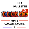 Pack de 6 bobines de 1kg pour imprimante 3D - PLA Paillette - 1,75mm - coloris au choix