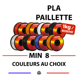 Pack de PLA Paillette - couleurs au choix - 1,75mm - 1kg - 8 bobines de fil 3D