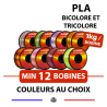 Pack de 12 bobines de fil 3D et filaments pour imprimantes 3D - Bicolore/tricolor Silk Glossy ou Mat - 1kg - 1,75mm