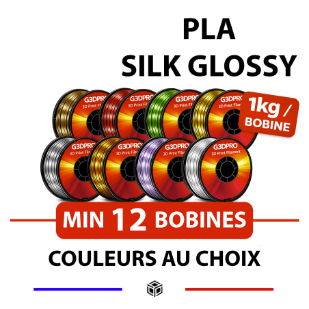 Fil 3D soyeux, lot de 12 bobines de 1kg en 1,75mm PLA