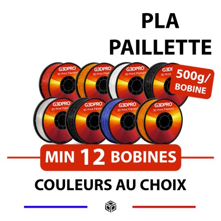 Pack de 6 kg de matière PLA Paillette pour imprimante 3D - 500g*12 - 1,75mm - couleurs au choix