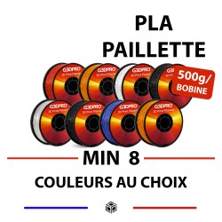 Lot de 8 bobines de PLA Paillette au format 500g - 1,75mm - couleurs à choisir