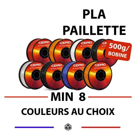 Lot de 8 bobines de PLA Paillette au format 500g - 1,75mm - couleurs à choisir