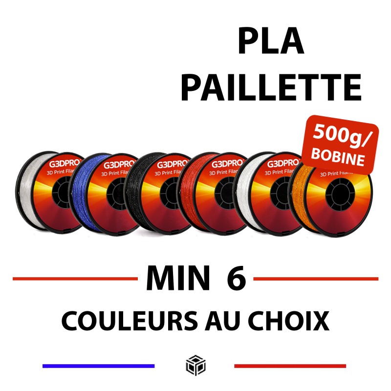 Lot de PLA Paillette 0,5kg - 3 bobines - couleurs au choix - 1,75mm Lot de PLA Paillette 0,5kg - 3 bobines - couleurs au choix - 1,75mm
