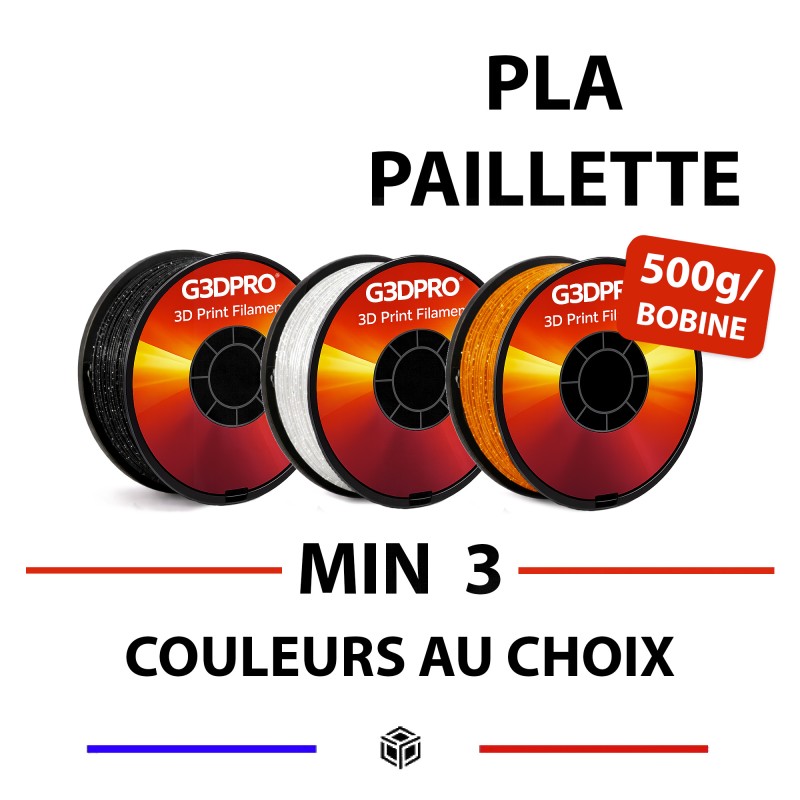 Pack 3 couleurs de PLA Paillette - couleurs au choix - bobines de 500g - 1,75mm Pack 3 couleurs de PLA Paillette - couleurs au choix - bobines de 500g - 1,75mm