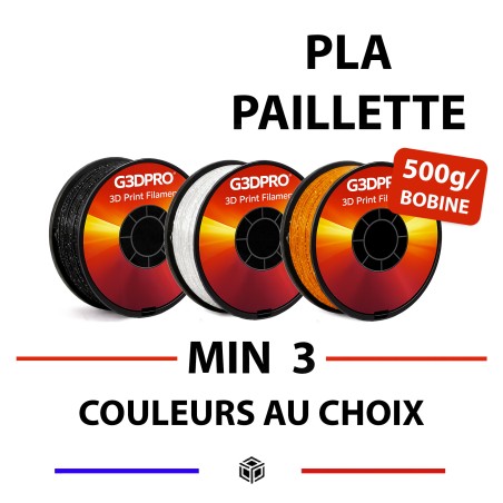 Pack 3 couleurs de PLA Paillette - couleurs au choix - bobines de 500g - 1,75mm