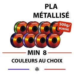 Lot de 8 bobines de filament 3D PLA Métallisé - format 500 grammes - 1,75mm - couleurs variées et au choix
