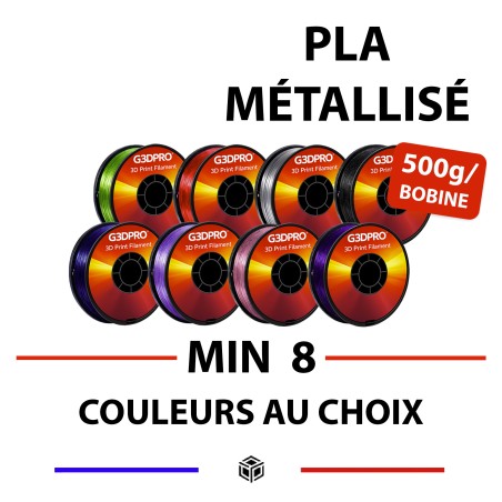 Lot de 8 bobines de filament 3D PLA Métallisé - format 500 grammes - 1,75mm - couleurs variées et au choix