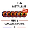 Pack de 6 bobines de filament 3D PLA Métallisé, format 0,5kg (3kg au total) - couleurs au choix - 1,75mm
