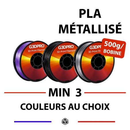 Lot de 3 bobines de filament 3D PLA Métallisé en 500g - Idéal pour test - couleurs au choix - 1,75mm