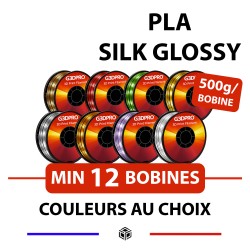 Lot de 12 bobines de 500g de filament pour imprimante 3D - PLA Silk Glossy - 1,75mm - couleurs au choix