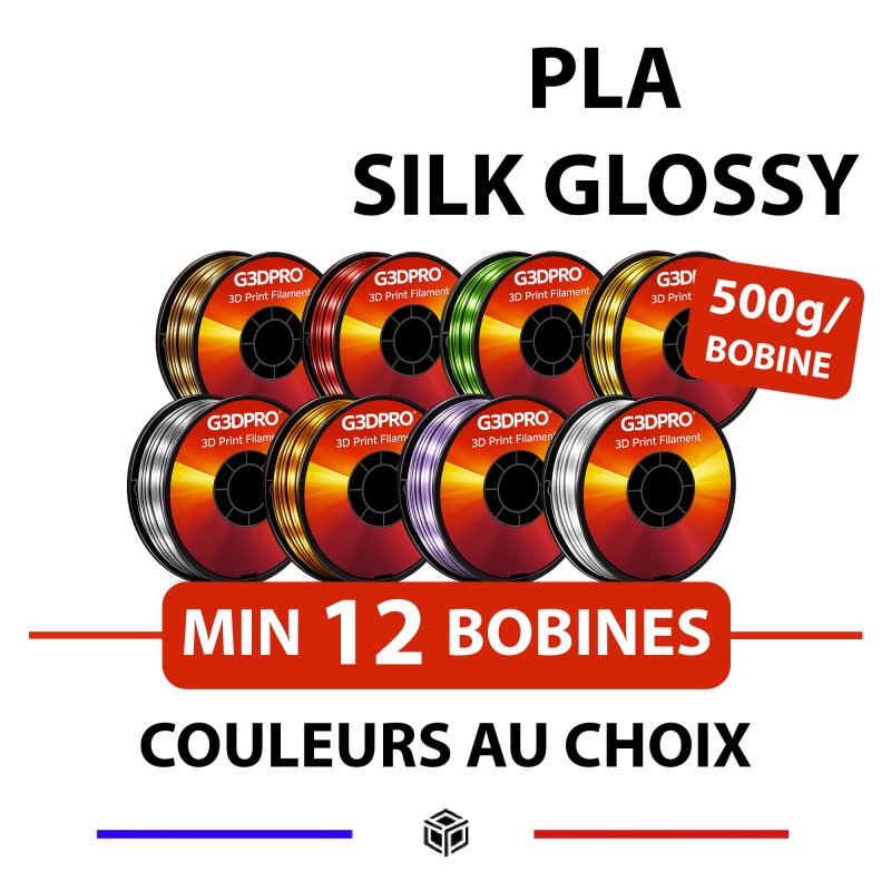 Lot de 12 bobines de 500g de filament pour imprimante 3D - PLA Silk Glossy - 1,75mm - couleurs au choix