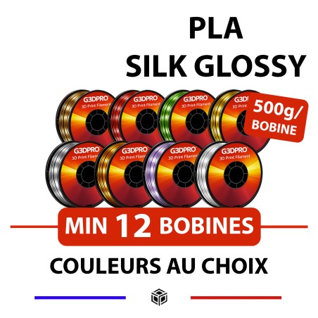 Lot de 12 bobines de 500g de filament pour imprimante 3D - PLA Silk Glossy - 1,75mm - couleurs au choix