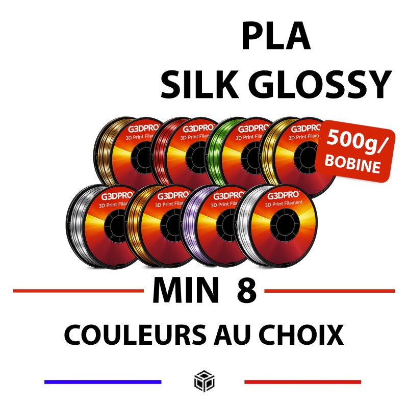 Lot 8 bobines de filament PLA Soyeux (silk glossy) - 500g - 1,75mm - couleurs sur mesure