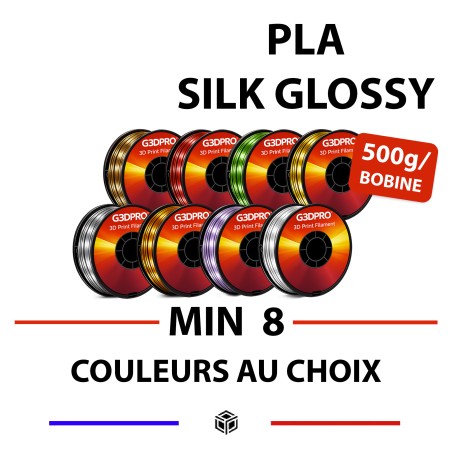 Lot 8 bobines de filament PLA Soyeux (silk glossy) - 500g - 1,75mm - couleurs sur mesure