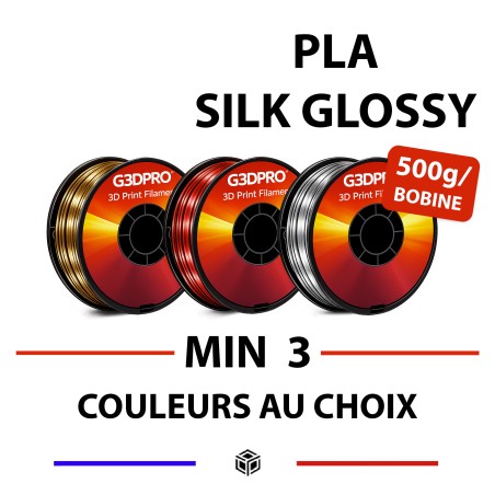 Pack de 3 bobines de PLA Silk Glossy soyeux - 500g - couleurs au choix - 1,75mm