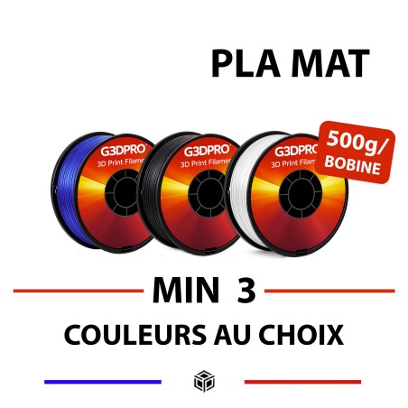 Lot de 3 bobines de filament pour imprimante 3D PLA MAT - couleurs au choix - 1,75mm