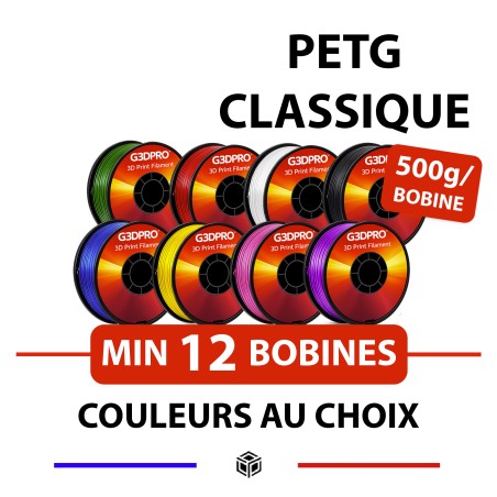 Pack de 12 bobines de PETG 500g - 1.75mm - produits au choix