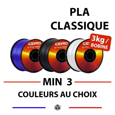 Pack de bobines de 3 bobines de 3kg de filament pour imprimante 3D - PLA PRO - 9kg de fil 3D en 1,75mm - coloris au choix
