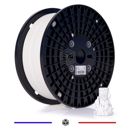 Filament en bobine de 10kg, certifié au contact alimentaire PETG, couleur blanche.