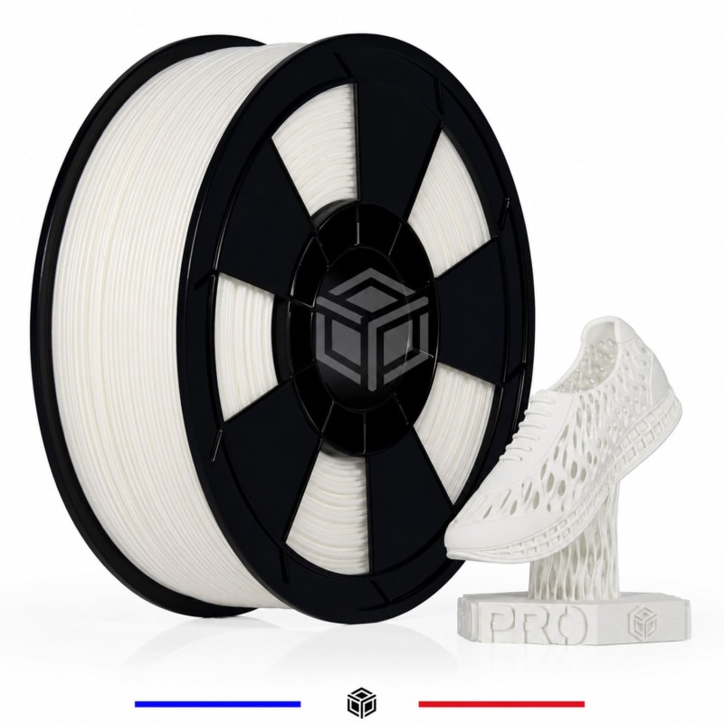 Détail du filament TPU blanc souple et flexible en diamètre 1,75 mm