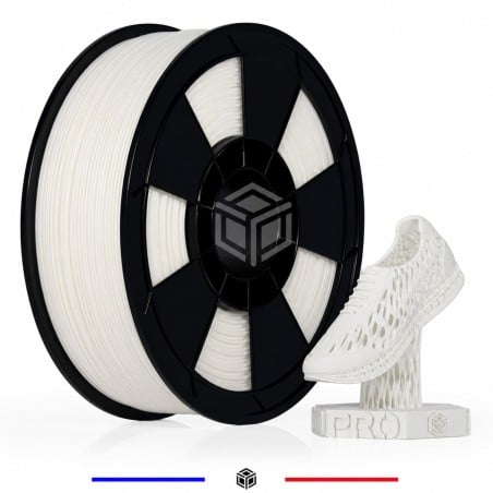 Détail du filament TPU blanc souple et flexible en diamètre 1,75 mm