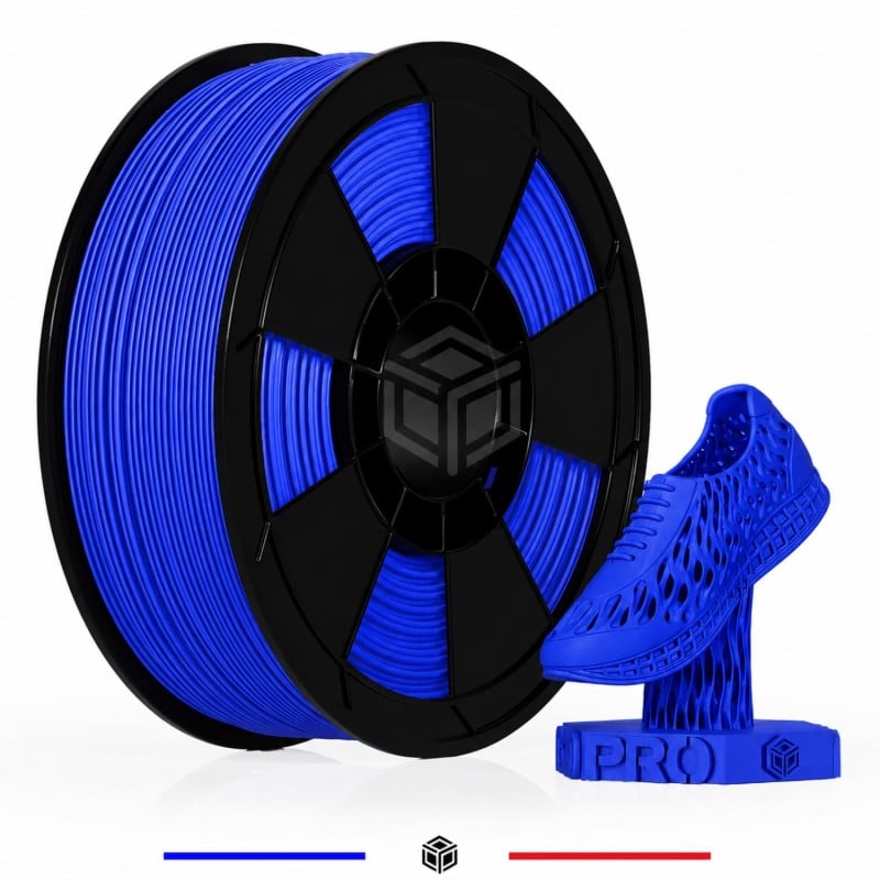 Détail du filament TPU bleu souple et flexible en diamètre 1,75 mm