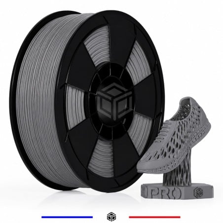 Détail du filament TPU gris souple et flexible en diamètre 1,75 mm
