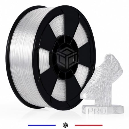 Détail du filament TPU transparent souple et flexible en diamètre 1,75 mm