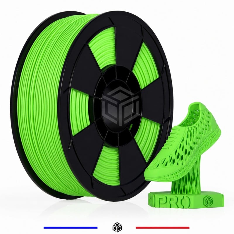 Détail du filament TPU vert souple et flexible en diamètre 1,75 mm