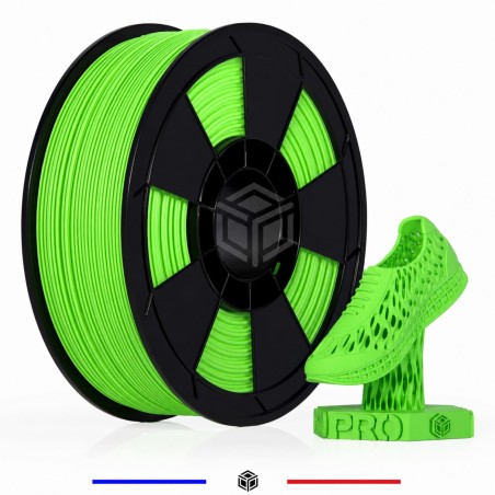 Détail du filament TPU vert souple et flexible en diamètre 1,75 mm