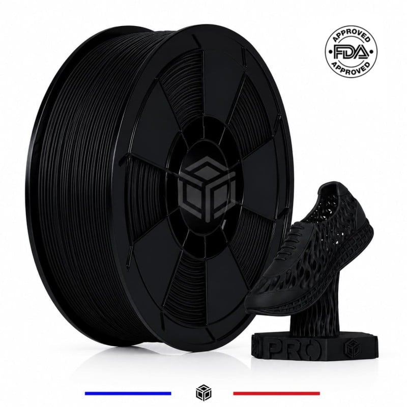 Bobine de filament TPU Flexible Noir 1,75 mm FDA Contact alimentaire