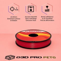 Filament Rouge 500g G3D PRO PETG 1.75mm - Grossiste 3D