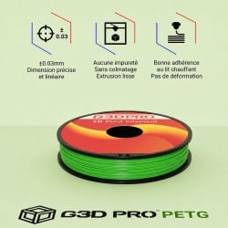 Filament Vert 500g G3D PRO PETG 1.75mm - Grossiste 3D