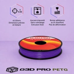 Filament Violet 500g G3D PRO PETG 1.75mm - Grossiste 3D