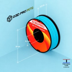 Dimensions de la bobine PETG cyan G3D PRO 1 kg - diamètre 200 mm, largeur 66 mm, trou 55 mm