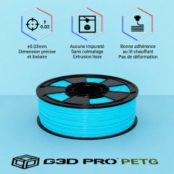 Filament PETG cyan G3D PRO 1,75 mm - précision dimensionnelle de ± 0,03 mm