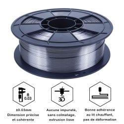 Filament 3D Silk Glossy 1 Kg Argent Noir 1.75 mm