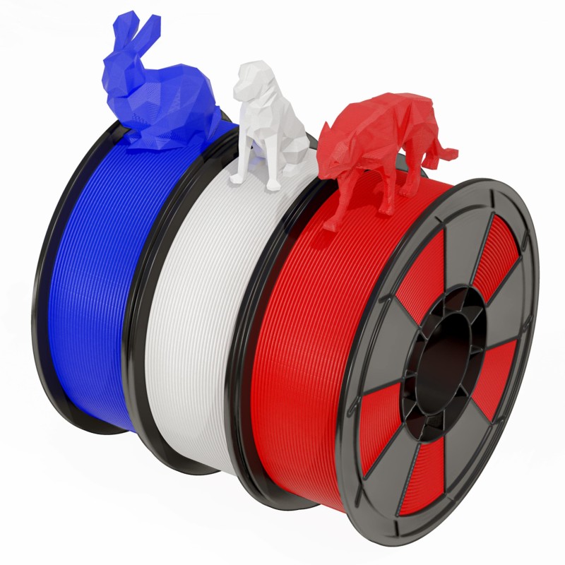 Pack 3 Filaments 3D PLA Bleu Blanc Rouge 1.75mm